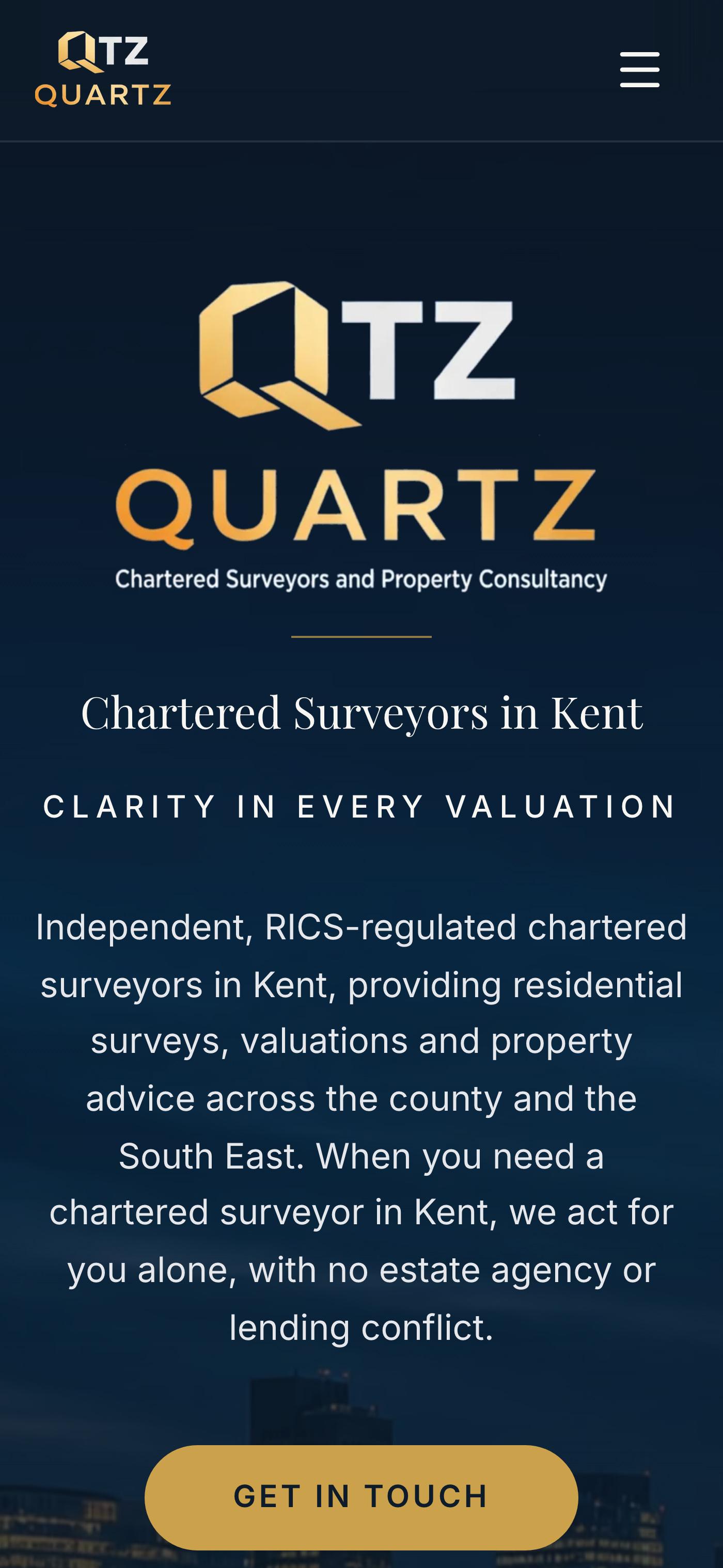The Quartz Surveyors home page on a phone